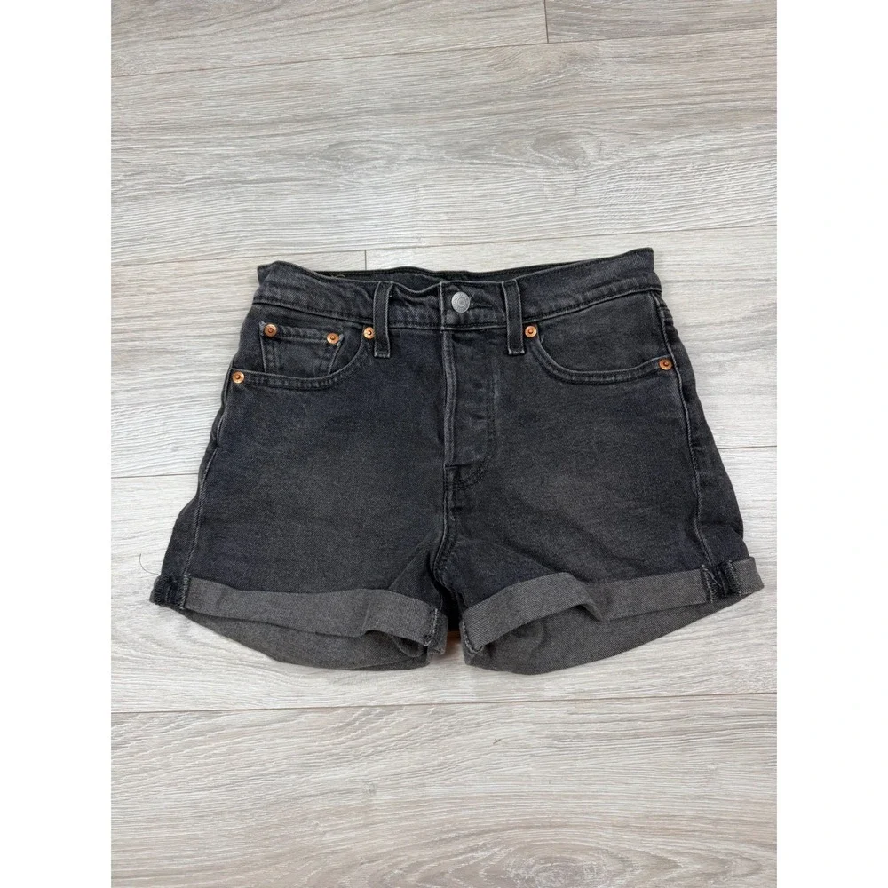 Levi Strauss & Co Womens High Waisted Denim Shorts Washed Black W26‎ Button Fly